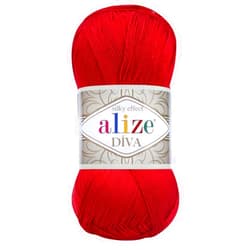 Alize Diva Silk Effect 100% Microfiber Acrylic Yarn 1 Ball/Skein 100gr 383yds Color (106 - Red)