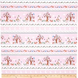 Timeless Treasures 0538463 Storybook Forest Bunny/Deer/Flower Stripe Fabric by The Yard, Pink