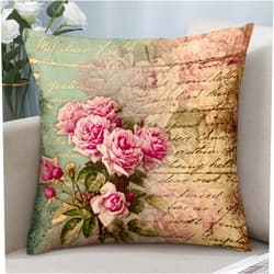 Wreioau French Country Chic Flowers Collage Throw Pillow Case Square Cozy Pillow Cover Home Decor for Living Room Sofa Car Cushion Cover 18