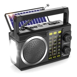 PRUNUS J-135 AM FM SW Radio Portable Bluetooth, Solar/AA Battery Operated/USB Rechargeable, Small Transistor Retro Radios with Best Sound, Flashlight,Support TF Card/USB Playing