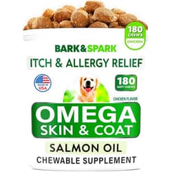 BARK&SPARK Omega 3 for Dogs - Fish Oil Treats for Dogs - Skin and Coat Supplement - EPA & DHA Fatty Acids - Canine Salmon Oil - 170+ Chews -Honey Bacon