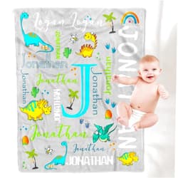 YESCUSTOM Personalized Dinosaur Fleece Throw Blanket for Kids Boys Girls Baby Toddler Infants Blankets for Bed Custom Name Blanket for Birthday Shower Gift