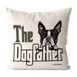 MALIHONG The Dogfather Pillow Case Peeking Dog Boston Terrier Dog Lover Pet Puppy Linen Throw Pillow Cover for Home Decor 18 x 18 Inch