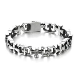 COOLSTEELANDBEYOND Exquisite Stainless Steel Cross Link Chain Bracelet for Men, Rock Punk Biker Faith