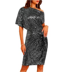 GRACE KARIN Women's Sequin Sparkly Glitter Party Club Dress One Shoulder Ruched Cocktail Bodycon Dress