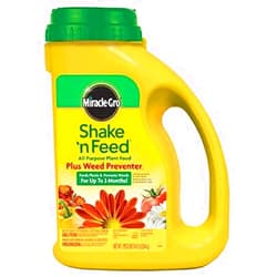 Miracle-Gro Shake 'N Feed All Purpose Plant Food Plus Weed Preventer1, Prevents Crabgrass, Common Chickweed and Common Purslane in Gardens, 4.5 lb.