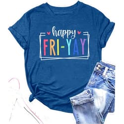 MNLYBABY Happy Friday Teacher Shirt Women Happy Friyay T Shirt for Teachers Funny Friday Weekend Holiday Vacation Tee Tops