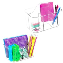 mDesign Plastic Small Office Storage Organizer Utility Tote Caddy with Handle for Cabinets, Desks, Workspaces - Holds Desktop Office Supplies, Pencils, Staplers Lumiere Collection, 2 Pack, Clear