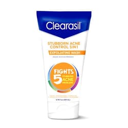 Clearasil Stubborn Acne Control 5in1 Exfoliating Wash, Maximum Strenght with 2% Salicylic Acid Acne Treatment Medicine, Daily Acne Facial Cleanser 6.78 fl oz