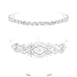 SATINIOR 2 Pieces Rhinestone Bridal Wedding Dress Sash Belt Crystal Diamond Ribbon Wedding Belts for Bridesmaid Wedding Dress (White)