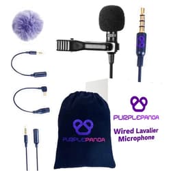 Purple Panda Wired Lavalier Microphone Omnidirectional – Attachable Lapel Mic Compatible with GoPro, DJI, Insta360, Tablet, iPad, DSLR, Camera, Ideal for Social Media Content Creators
