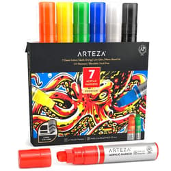 Arteza Acrylic Paint Markers, 7 Acrylic Paint Pens in Classic Colors, 3-in-1 Multi-Line Nibs, 5–15 mm Line, UV-Resistant, Art & Craft Supplies, Use on Canvases for Painting, Glass, Plastic, Rock