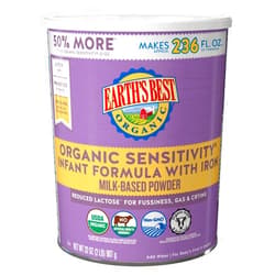 Earth's Best Organic Sensitive Baby Formula for Babies 0-12 Months, Reduced Lactose Powdered Infant Formula with Iron, Omega-3 DHA, and Omega-6 ARA, 32 oz Formula Container
