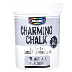 RoseArt Charming Chalk All-In-One Furniture & Décor Paint - 8oz Parisian Grey, Ultra Matte Chalk Finish Paint, Ideal For All Techniques Including Distressing, No Prep Needed, Made In USA
