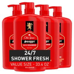 Old Spice Body Wash for Men, 24/7 Shower Fresh with Lasting Scent, Red Collection, Swagger with Cedarwood Scent, 33.4 fl oz (Pack of 4)