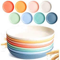 Becutlery 8 PACK 9 Inches Lightweight Wheat Straw Plates,Wheat Straw Fiber Lightweight Unbreakable Dinner Plates, Microwave and Dishwasher Safe, Plates Easy to Clean & Reusable
