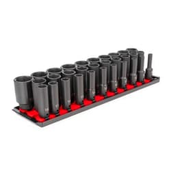 TEKTON 1/2 Inch Drive Deep 6-Point Impact Socket Set with Rails, 31-Piece (8-38 mm) | SID92105