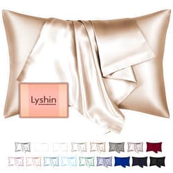 LYSHIN Silk Pillow Cases Standard Size with Hidden Zipper, Mulberry Silk Pillowcase for Hair and Skin, Smooth and Soft Breathable Cooling Silk Satin Pillow Covers for Sleeping, Gifts for Women, Champagne