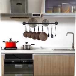 YSGSMOM 31 Inch Wall Mounted Pot Rack, Industrial Utensils Wall Hanger Iron Pipe Kitchen Hanging Rail with 8 S Hooks for Hanging Pans, Utensils, Cookware