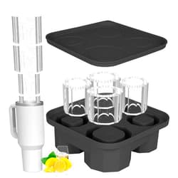 CCILAND Tumbler Ice Cube Mold, Silicone Ice Cube Trays for Tumbler Cup, Large Cylinder Ice Mold with Lid for 20-40Oz Tumblers, Drinks, Whiskey, Coffee, Easy Fill and Release Ice Maker (Black)