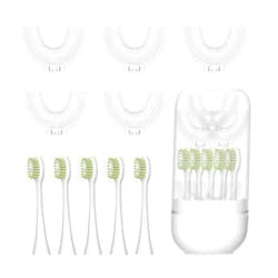 Yeklike 10 Pcs U Shaped Toothbrush Kids Replacement Head Set, Including 5 U Shaped Brush Heads 5 Bristle Brush Heads and 1 Storage Box (Age 2-6)