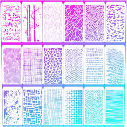 EYUNSTAR Mixed Media Texture Stencils, 18 Pcs Abstract Stencils Crackle Marble Splatter Grain Bubble Background Tree Leaf Patterns for Airbrush Painting Card Making, Layering Templates for DIY Crafts Paper