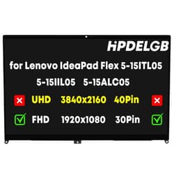 HPDELGB Screen Replacement for Lenovo IdeaPad Flex 5-15ITL05 5-15IIL05 5-15ALC05 Series 81X3 82HT 81X30 5D10S39643 5D10T77944 LCD Touch Screen Digitizer Assembly Bezel with Board FHD 1920x1080-30Pin