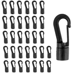 ZHOUBIN Shock Cord End Snap Hooks for 1/4 inch to 5/16 inch, Black Plastic Bungee Cord Terminal Hooks, 32 Pcs