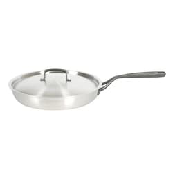 Babish 12-Inch Tri-Ply Stainless Steel Frying Pan with Lid & Black Handle – Professional Grade Skillet for Searing, Sautéing & Even Heat Cooking