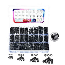 AHRAHR 1760pcs M2 M3 M4 M5 Metric Screw Assortment, Grade 12.9 Alloy Steel Hex Socket Head Cap Bolts and Nuts Kit, Black Zinc Plated and Anti Rust Screw Set with 4 pcs Hex Wrenches