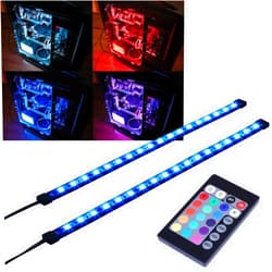 DS leddess RGB LED Strip Computer Lighting via Magnet with Controller for Desktop Computer Case Mid Tower Full Tower (24Key Remote,2PK,30CM,R Series)
