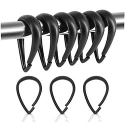 Qulable Shower Curtain Rings, 12 Pcs Plastic Hooks Drop-Shape Rings Hook Hanger for Bathroom Shower Rod, Easy Snap Closure (Black)