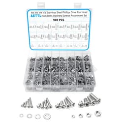 AETTL 900pcs M6 M5 M4 M3 Nuts and Bolts Assortment Kit, Stainless Steel Metric Assorted Machine Screws Set Phillips Drive Pan Head with Flat Washers, AE900LS