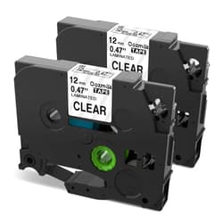 Oozmas Replacement for Brother Label Maker Tape Clear TZ 12mm 0.47 Inch Ptouch Label Tape Black on Clear TZe-131 TZe131 P Touch Refills for PTD210 PTH100 PTD220, 1/2 Inch 26.2 Ft, 2 Pack