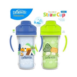 Dr. Brown's Milestones Insulated Sippy Cup with Straw and Handles, Spill-Proof Tumbler with Lid, 2-Pack, Blue & Green, 10 oz/300 mL, BPA Free, 12m+