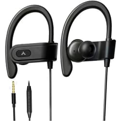 Avantree E171 - AUX 3.5mm Wired Earbuds with Microphone & in-Line Volume Control, Compatible with Traditional 3.5mm AUX Phones Corded Headphones with Ear Hook for Running & Sports, Black