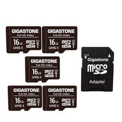 GIGASTONE 16GB 5-Pack Micro SD Card, FHD Video, Surveillance Security Cam Action Camera Drone, 85MB/s Micro SDHC UHS-I U1 Class 10, with Adapters