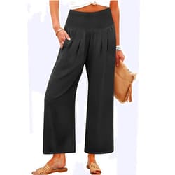 ANRABESS Womens Cropped Pants Wide Leg High Waisted Palazzo Pants Summer Flowy Beach Lounge Casual Trousers with Pockets