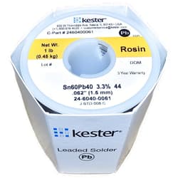 Kester 44 Lead Solder Wire - 1 lb - 0.062 in Wire Diameter - Sn/Pb Compound - 40 % Lead Content - 24-6040-0061 [PRICE is per POUND]