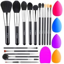 BESTOPE PRO BESTOPE Makeup Brushes 16PCs Makeup Brushes Set with 4PCs Beauty Blender Sponge and 1 Brush Cleaner Premium Synthetic Foundation Brushes Blending Face Powder Eye Shadows Make, 20 Piece Set (Pack of 1)
