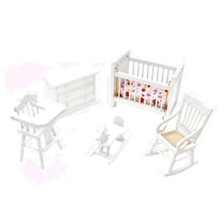 Nuoyi White Wooden Nursery Bedroom (5pcs) 1:12 Scale Dollhouse Furniture,Non-Toxic Paint