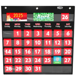 SpriteGru Black Calendar Pocket Chart with 76 Cards,(68 Illustrated Activity Cards, 8 Dry Erasable Flash Cards and 3 Hooks) 20” X 19”