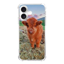 KatocZarl Baby Highland Cow Phone Case Compatible with iPhone 16，Cute Baby Cow in The Mountains Case for iPhone 16 for Women Men, Cool Trendy Design TPU Bumper Protective Cover Case