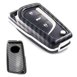 iJDMTOY Exact Fit Black Glossy Carbon Fiber Finish Key Fob Shell Compatible with 2018-up Toyota Camry Flip Blade Key