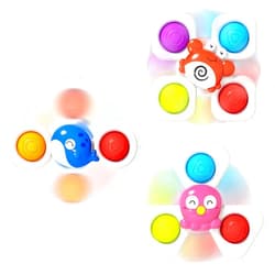 Jovow Jowow 3PCS Baby Suction Cup Spinner Toy,Spinning Bath Toy for Baby 18+ Months,Sensory Baby Toys for Table & Car Travel,Birthday Gifts Age 1-3 Year Olds Toddler Boys and Girls.