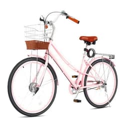 Viribus Beach Cruiser Bike for Women, Womens Bike with Ratten Basket and Rack 24 26 inch 1 Speed, Womens Cruiser Bike, City Bike, Commuter Bike, Adult Bicycle for Short Women Ladies Female Seniors