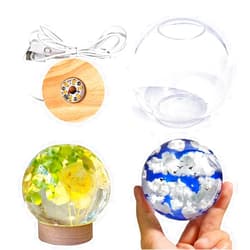 BIGEBO 4 Inch Round Light Resin Mold Set, Sphere Lamp Silicone Mold with USB Powered Display Base and Remote Control Lamp for DIY Table Home Decor Resin Art