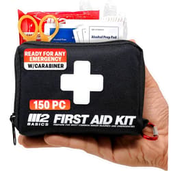 M2 BASICS All-Purpose 150 Piece First Aid Kit | Small First Aid Kit for Car, Travel, Home, Hiking, Camping, Survival | Emergency Kit, Medical Kit