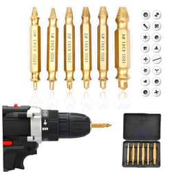 Valkynos Damaged Screw Extractor Set, 6Pcs Stripped Screw Extractor Kit, HSS 4341 Remover for Stripped Screws Nuts & Bolts Drill Bit Tools for Easy Removal of Rusty Broken Hardware - Gold
