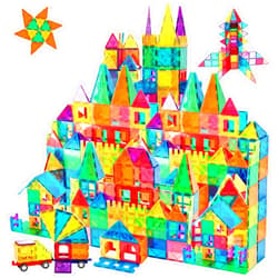 AFUNX Magnetic Tiles,102PCS Magnetic Building Blocks 3D Clear Construction Playboards, Inspiration, Creativity Beyond Imagination, Educational Magnet Toy Set for Kids with 2 Cars